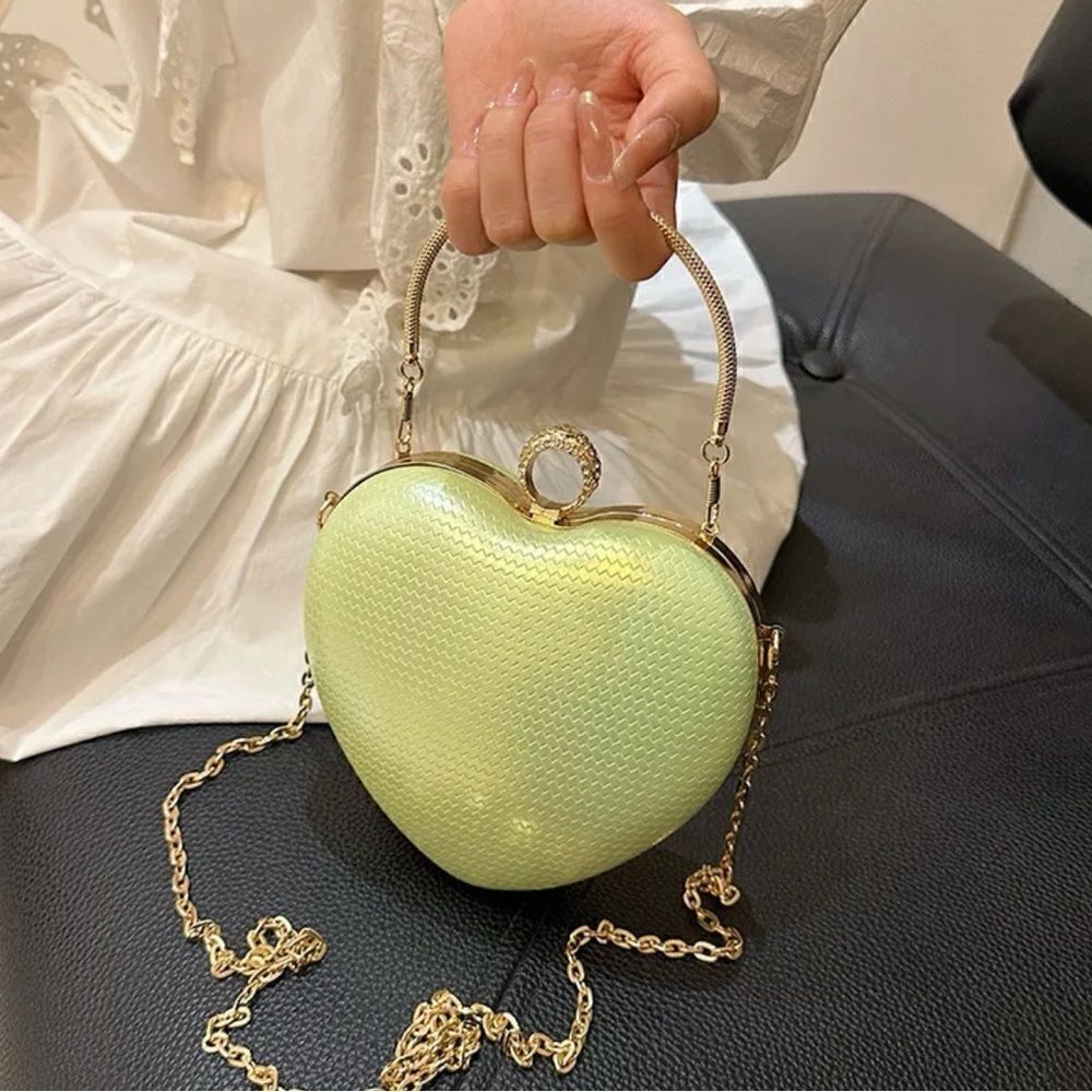 Green iridescent textured heart shaped purse handbag